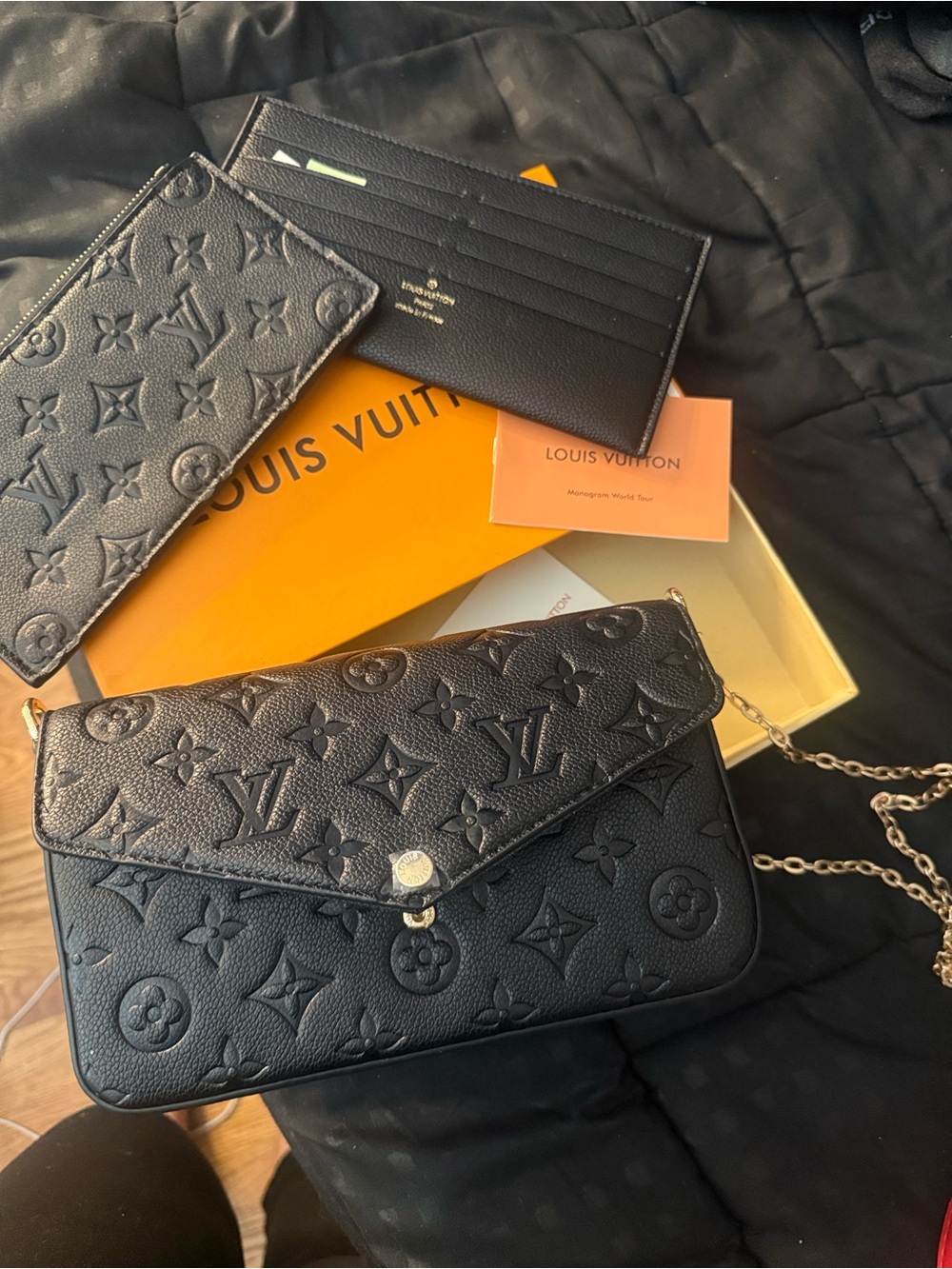 Black Embossed Monogram Chain strap shoulder bag